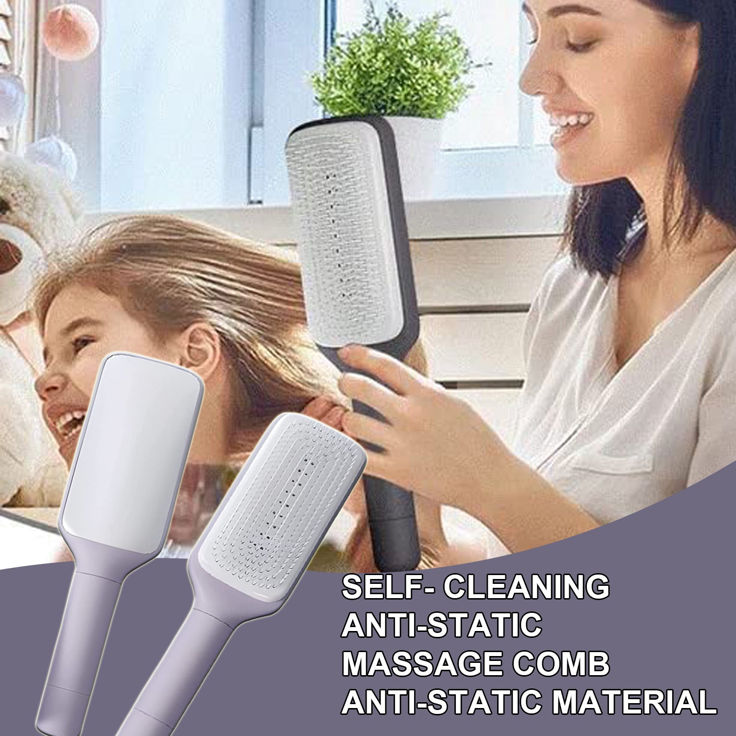 Self-Cleaning Anti-Static 4 in 1 Hairbrush